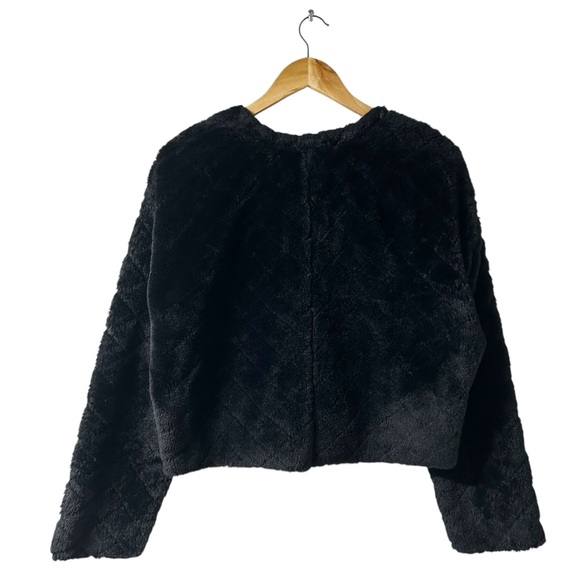 Zara Black Faux Fur Cropped Long Sleeve Top, Size M Women’s Quilted - Picture 3 of 6